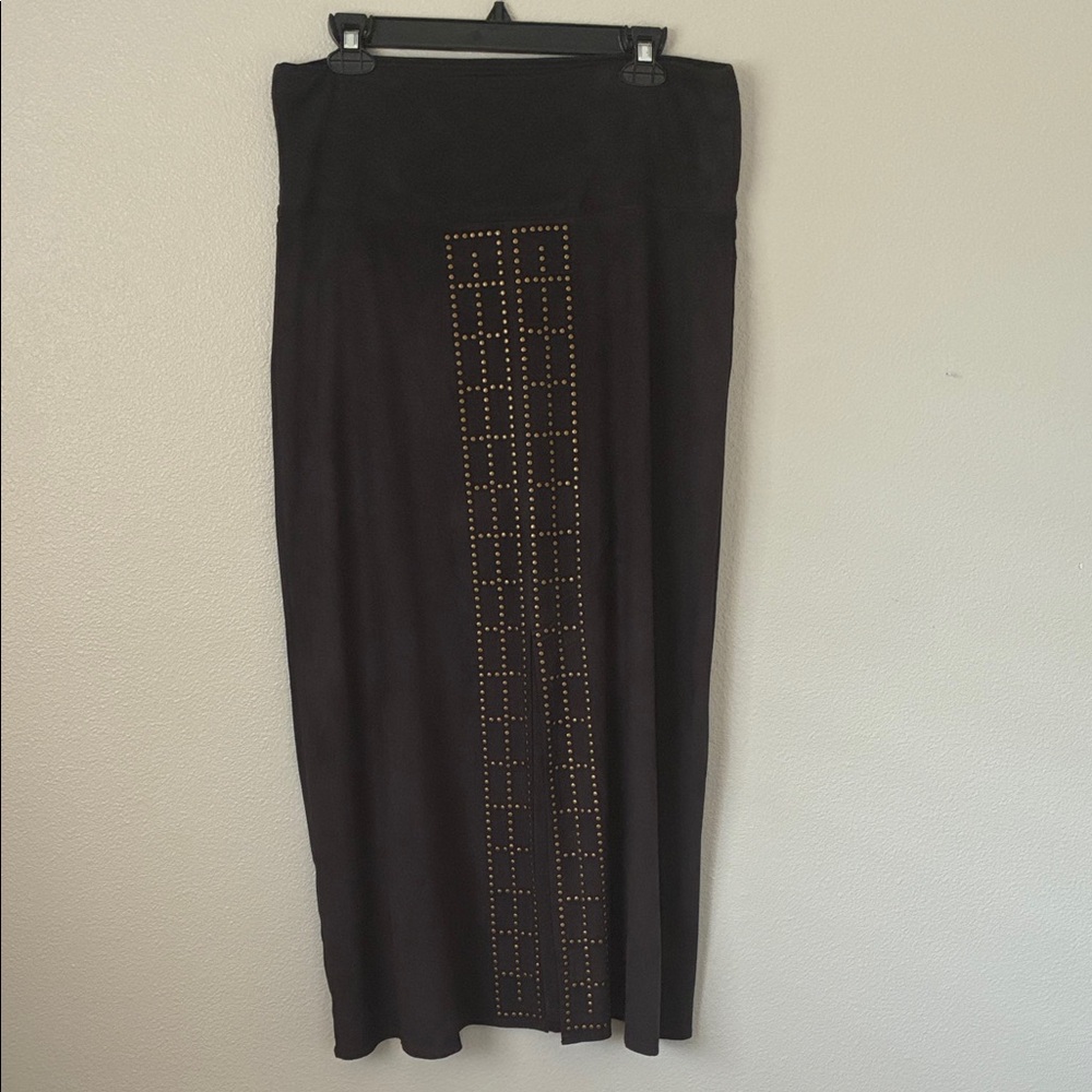 Black Maxi Skirt with Gold Stud Column Detail